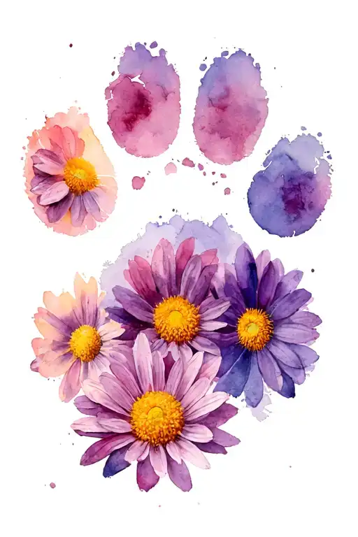 Carnation Violet Aster Chrysanthemum Paw Print Surrounded