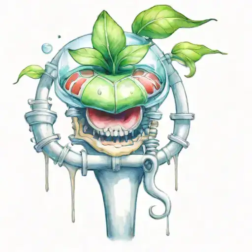 Piranha Plant Emerging From Pipe With Skeleton Piranha Plant