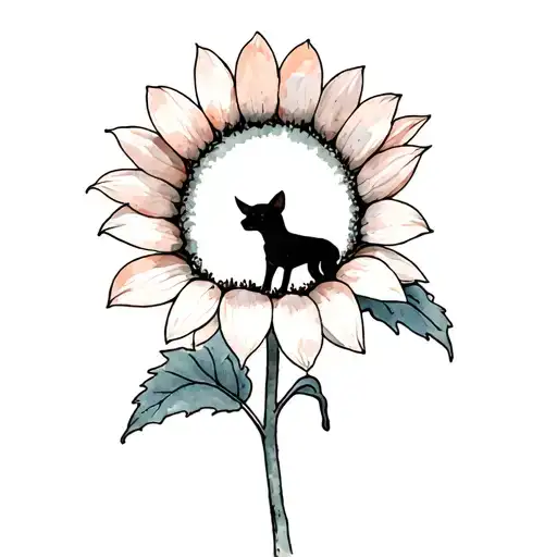 A Minimalist Sunflower With A Small Dog Silhouette Hidden In The Petals