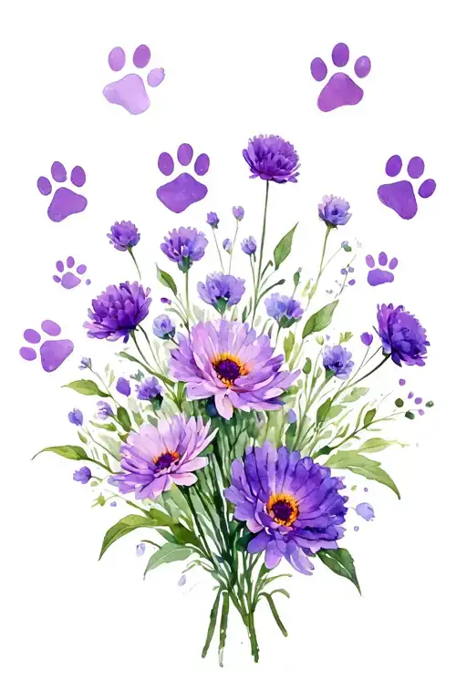 Carnation Violet Aster Chrysanthemum Bouquet Paw Prints Hidden In Petals