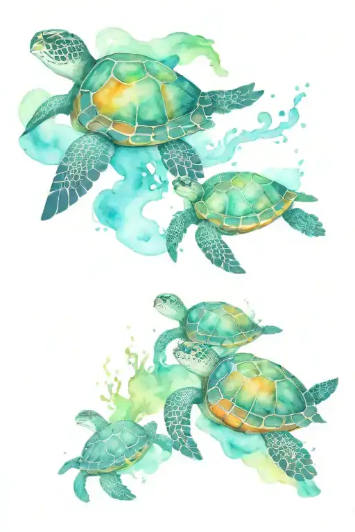 5 Sea Turtles Swimming In The Ocean