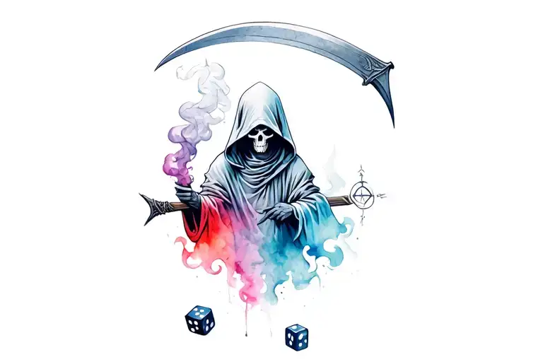Hooded Reaper With A Scythe And Smoke And Dice And A Compass Make It Like A Sleeve