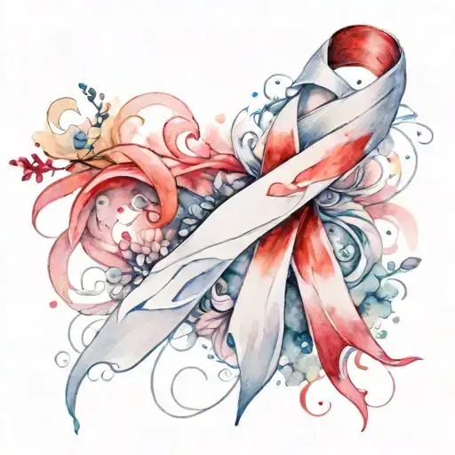 White And Red Cancer Ribbon