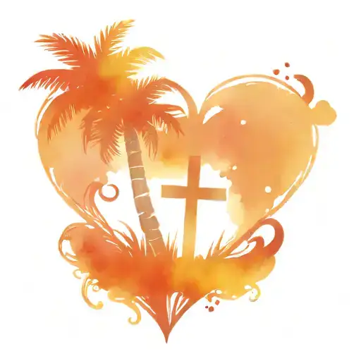 Cross And Palm Tree Intertwined Hearts