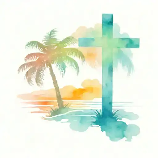 Cross And Palm Tree Intertwined