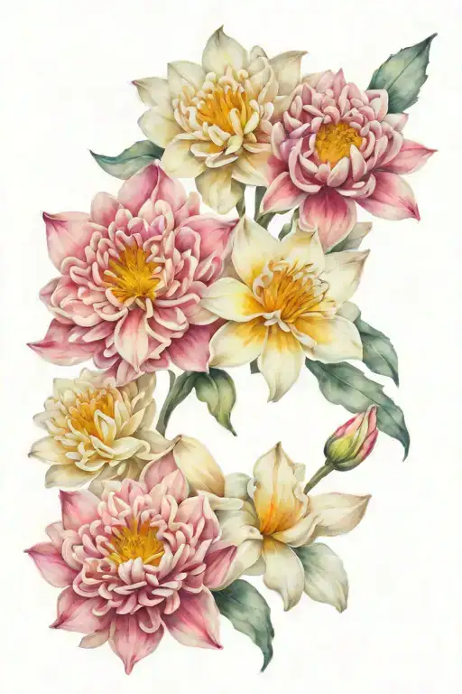 3D Chrysanthemum And Narcissus Flower Bouquet