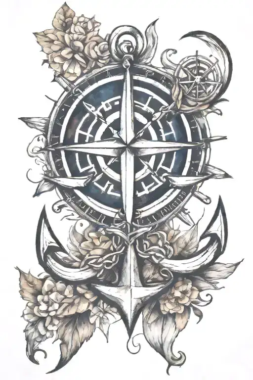 Fouled Anchor With Compass Rose And North Star