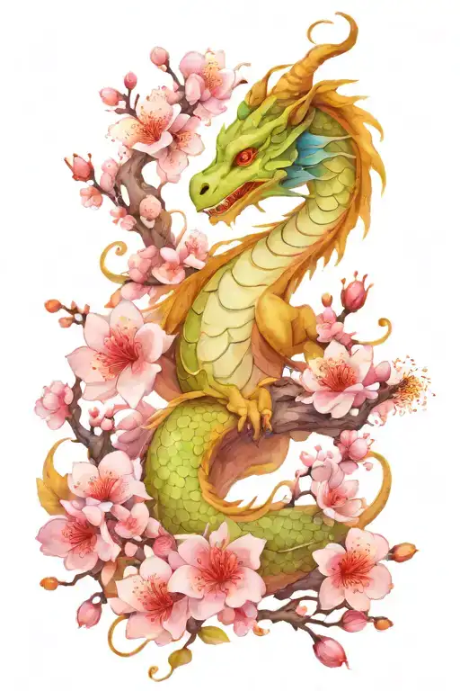 Cute Dragon And Plum Blossom Flowers For Women