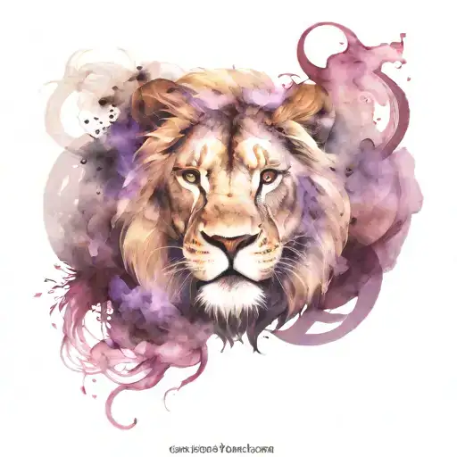 Dark Nature Panorama In The Circle With Purple Smoke And A Lion Eye