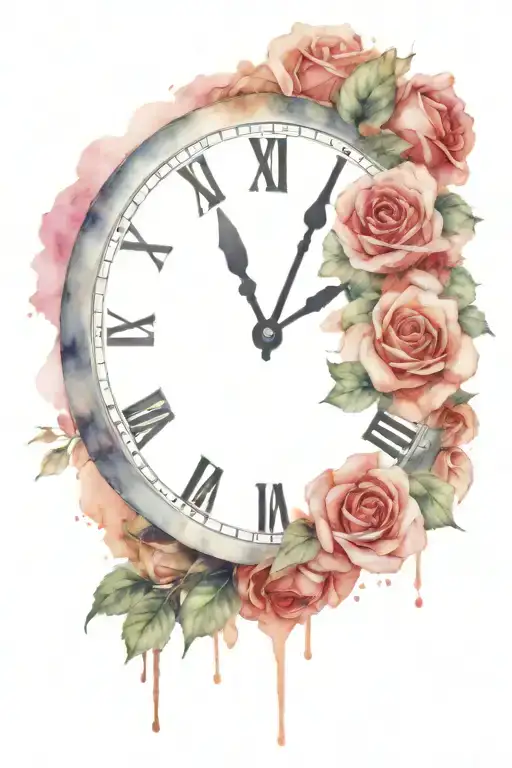 Beautiful Clock With Roses And A Skull