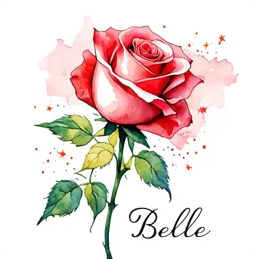 Red Rose With Magic Dust And The Name Belle Beneath It
