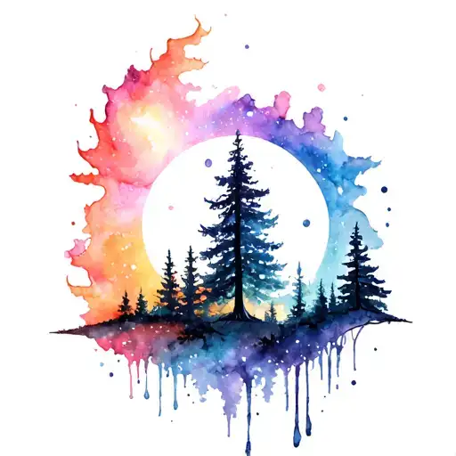 Full Sleeve Tattoo Design With A Forest And A Galaxy