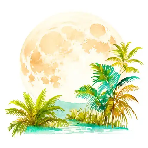 Jungle Against The Background Of Neon Sky And Moon