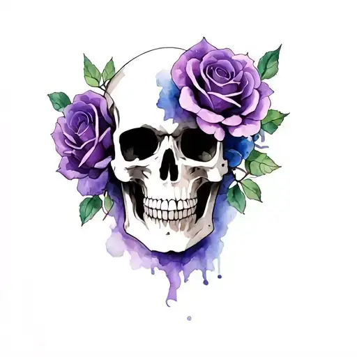 Skull With Purple Roses