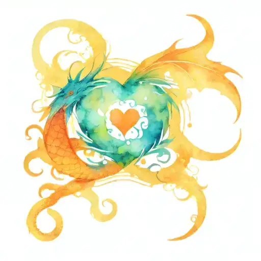 Split Dragon With Heart Shape