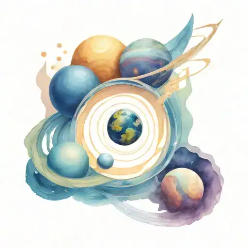 Solar System 3D Abstract Davinchi Style With Only Eart Colored And Ukrainian Ornament