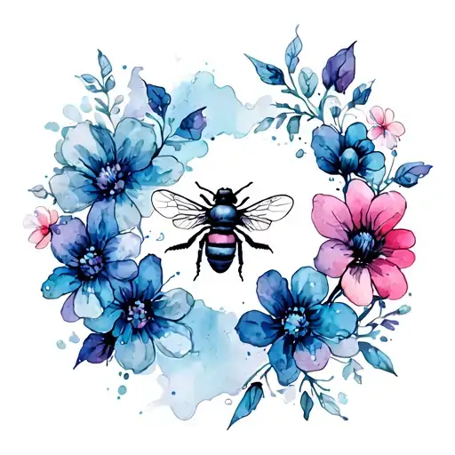 Bee And Flowers Blooming
