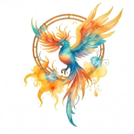 A Phoenix Rising From A Dream Catcher Engulfed In Flames
