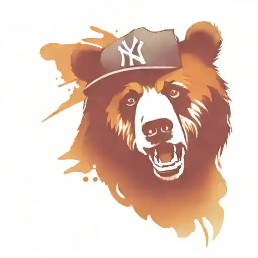 Chicago Bear With A New York Yankees Hat And A New York Knicks T-shirt