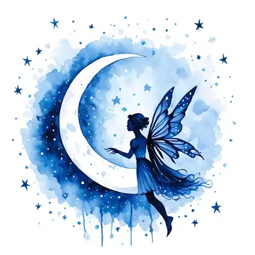 Fairies And Moon And Star Filled Sky Filled With Stars