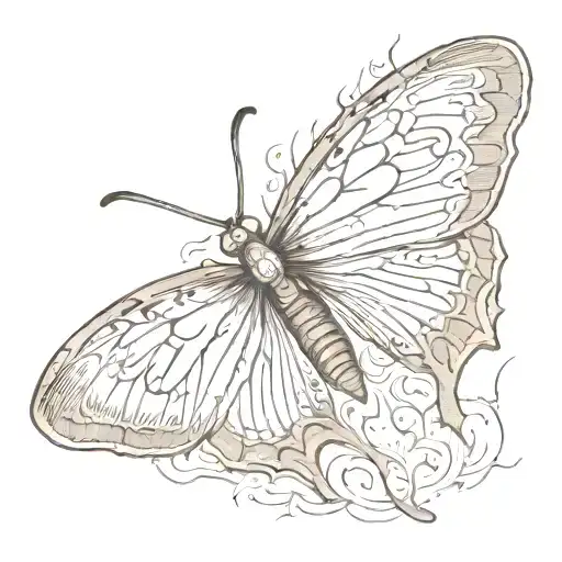 Butterfly With Tattoo Wings On Fire And Evil