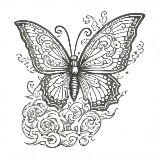 Butterfly With Tattoo Wings On Fire And Evil
