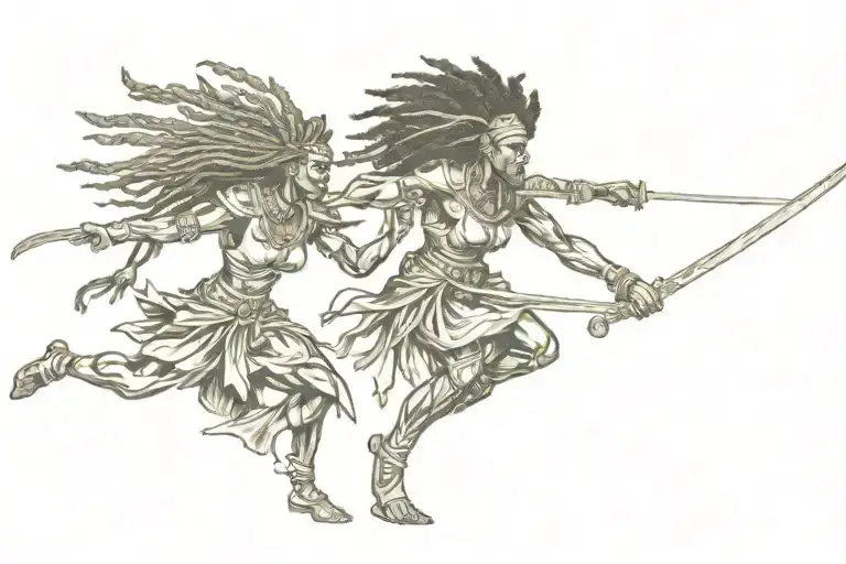 2 African Warrior Woman Fighting One With Dreads And One With An Afro
