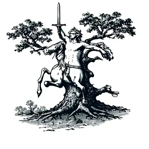 Centaur On A Tree With Sword
