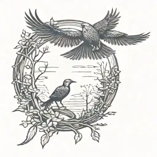 Bird Flying Near Cedar Tree Silhouette