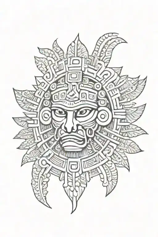 Aztec Calendar Fused With Jaguar Warrior Head Helmet Tattoo On Chest