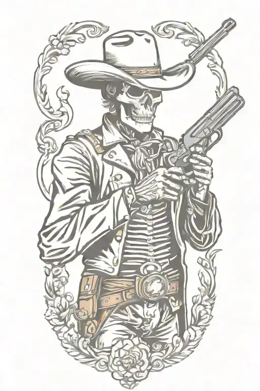 Cowboy Skeleton Holding Gun
