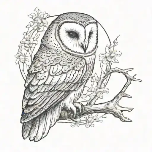 Barn Owl Engraving Tattoo Style