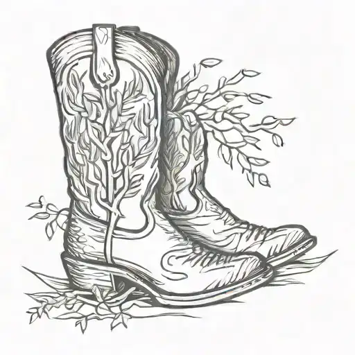 Cowboy Boot With Willow Tree Coming Out Of The Top Of It