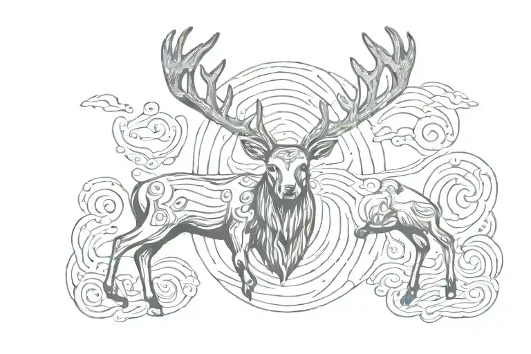 Symmetrical Design Deer And Ocean