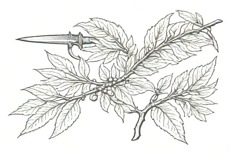 Combination Of Olive Leaf And Sword In Reverse
