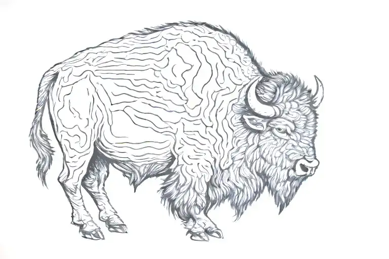 Bison And Mountain Silhouette