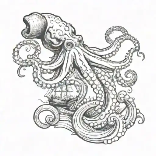 Octopus Lifting Boat Sailing Away