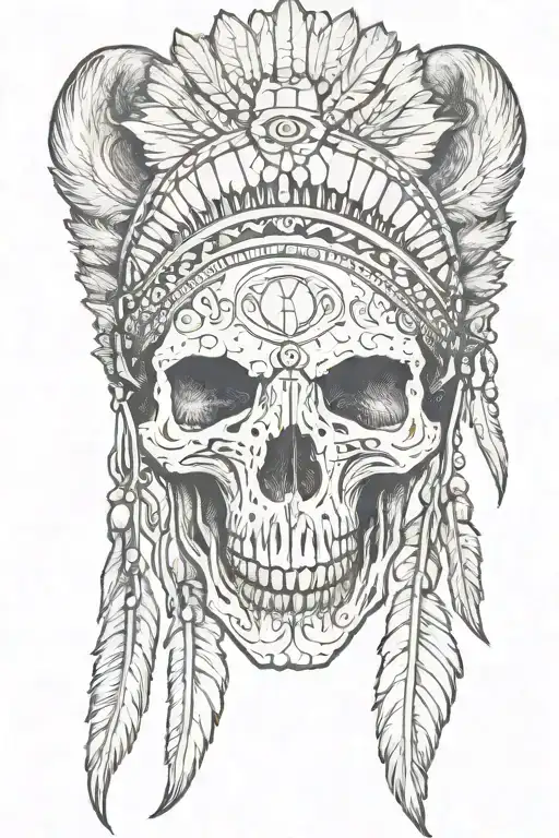 Bear Skull With Native American Headdress