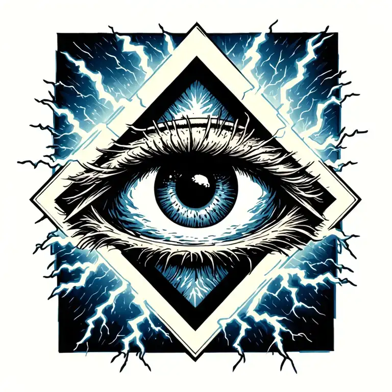 Penrose Triangle With An Eye Inside With A Thunder Storm Around It