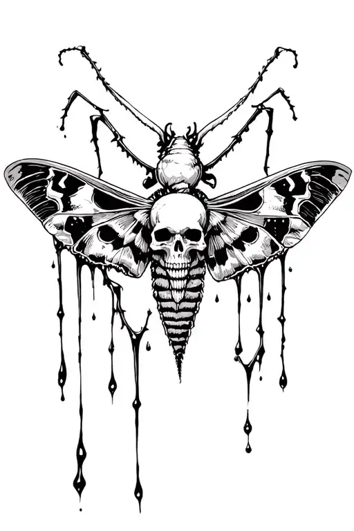 Moth With Skulls And Blood Dripping