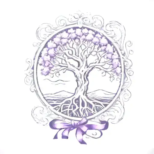 Tree Of Life And Purple Ribbon