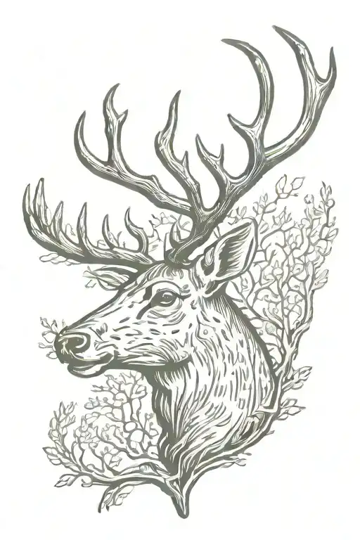 Horn Deer Head With Trees