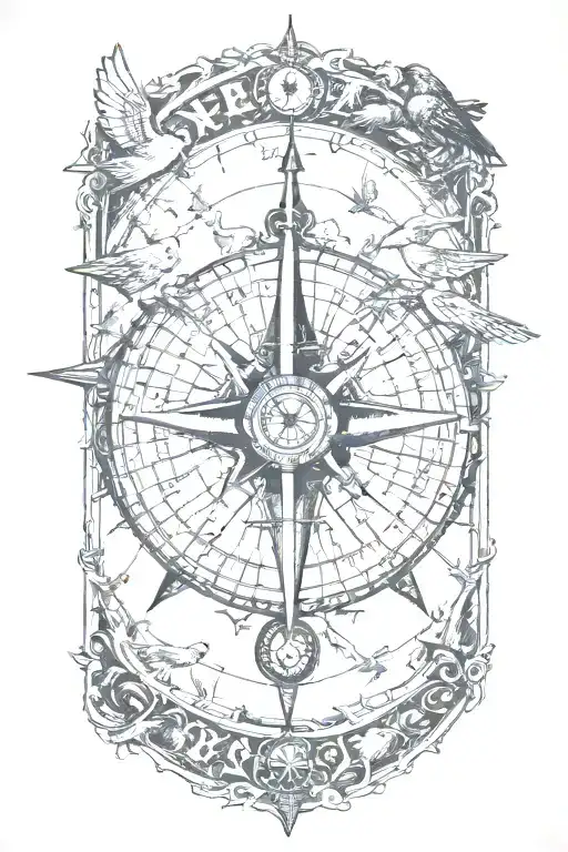 Compass Surrounded By Pigeons