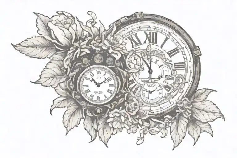 Scarlet Bagonias And Clock Inside