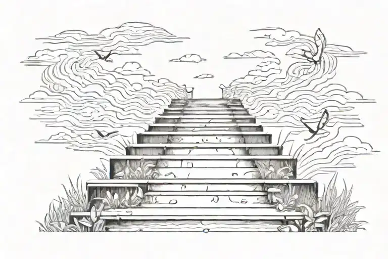 Stairs To Heaven With Foot Prints Going Up