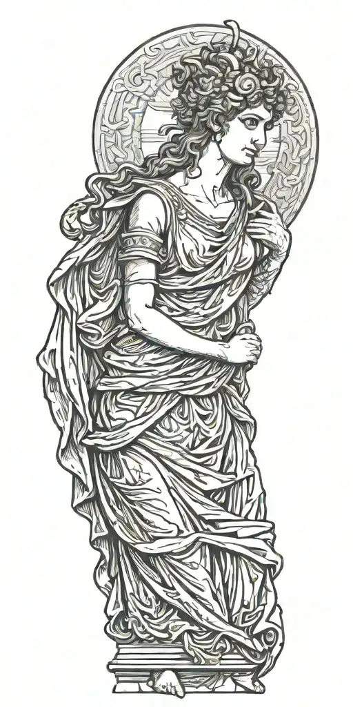 The Full Front Side Of A Ancient Greek Goddess With Dress And Hands Down
