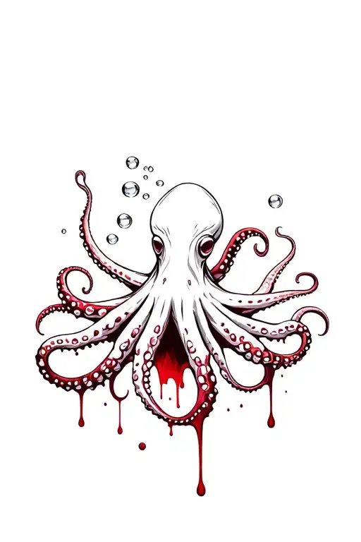 Octopus With Bubbles And Blood Dripping