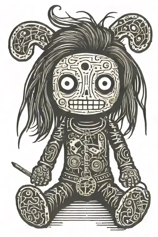 Simple Psychedelic Voodoo Doll With Long Hair And Needle Through Body