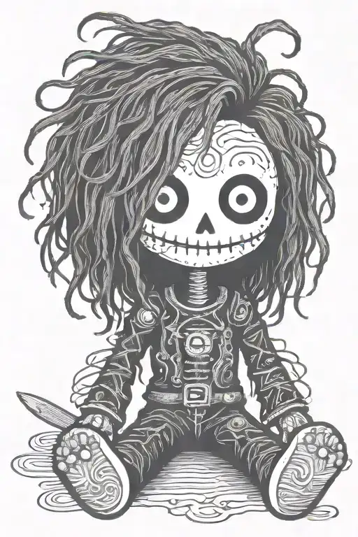 Simple Psychedelic Male Voodoo Doll With Long Hair And Needle Through Body