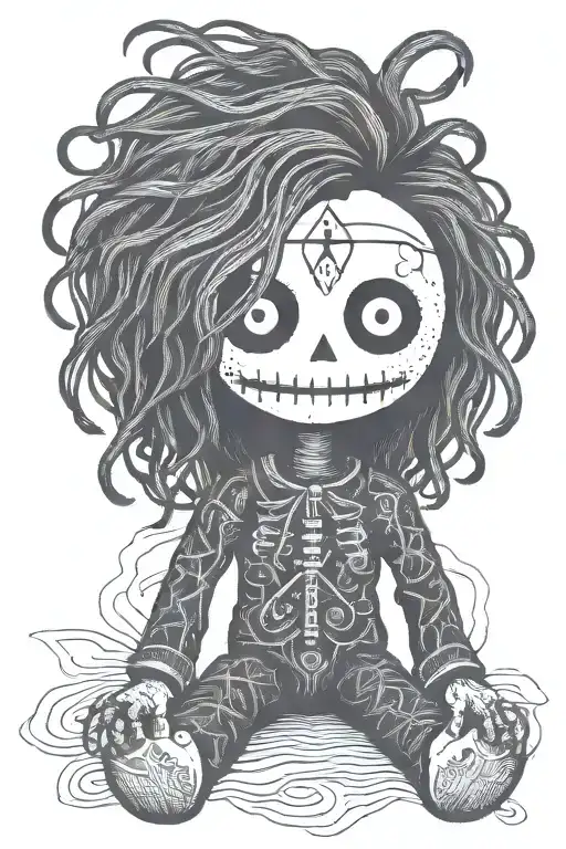 Minimalist Psychedelic Male Voodoo Doll With Long Hair And Needle Through Body